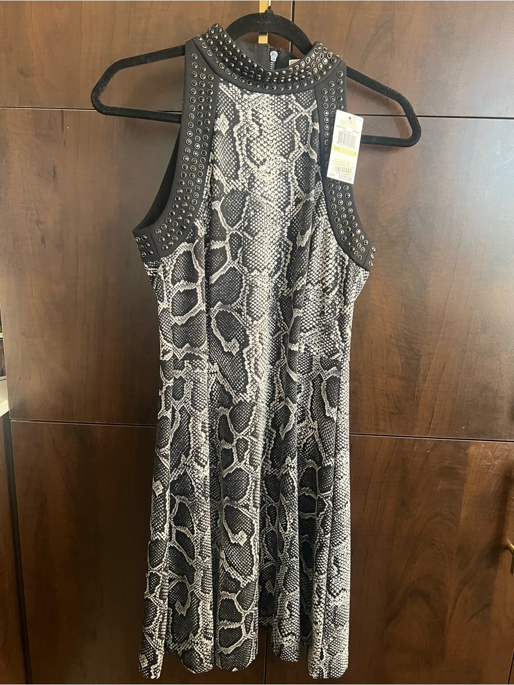 Studded Halter Snake-Print Midi Dress - Black/Gray